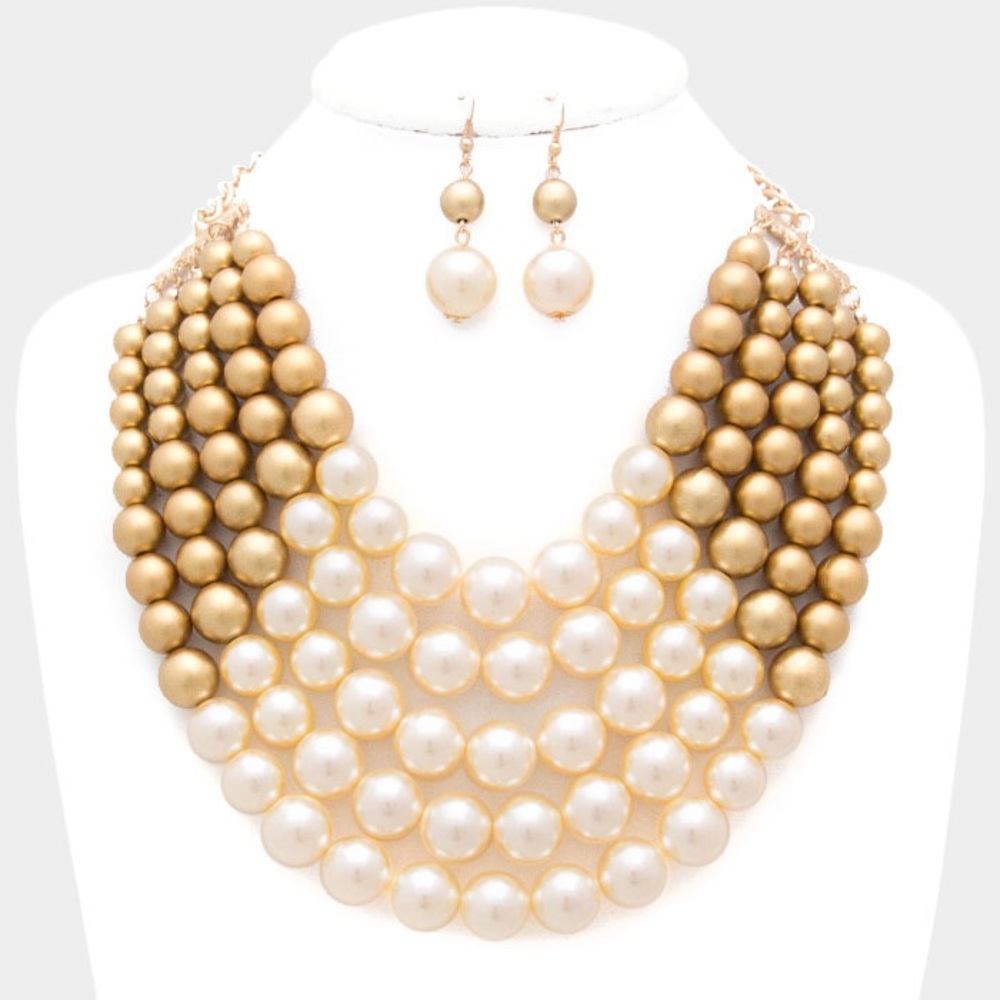 Cream gold Chunky multi layered pearl necklace